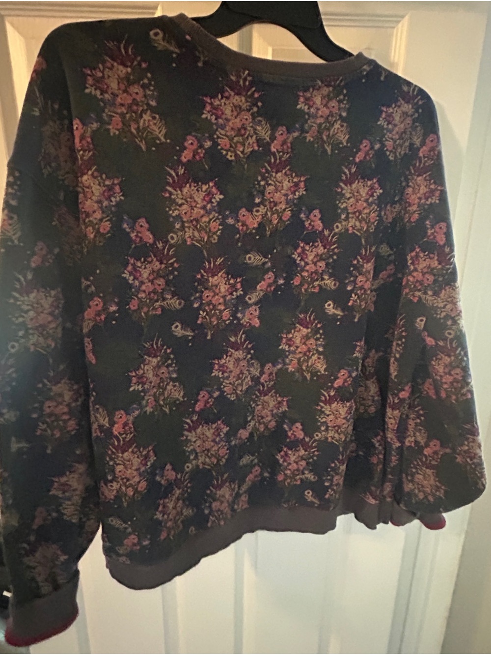 Natural Life Floral Print Crewneck Sweater - Dark Blue and Green Pink Flowers
